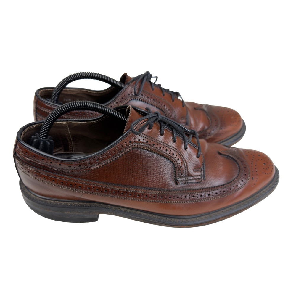 VTG Florsheim Imperial Longwing Blucher Brown Wingtip Shoes Mens Size 10.5 C